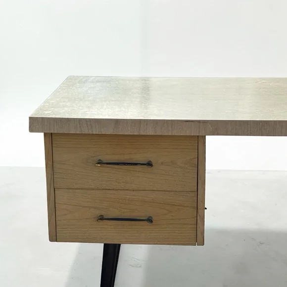 Mid-Century Modern Home Office Desk in Light Wood and Black - Picture 3 of 16